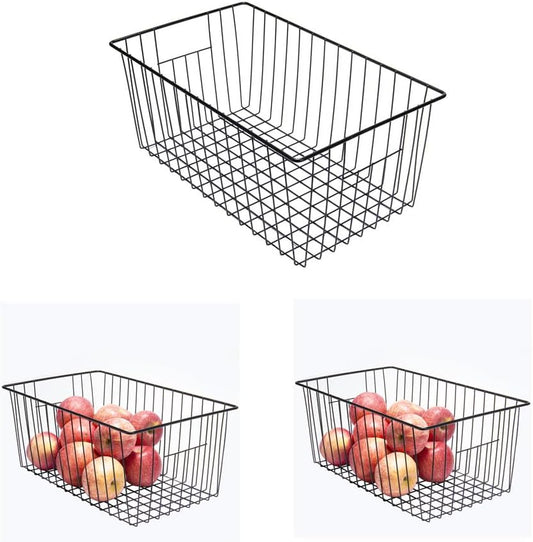 16inch Upright Freezer Organizer Baskets for 13-14,16-21 cu.ft Standup Freezer, Settle freezer chaos and reduce food waste effectively, Durable, Fully Use Space, Improve Air Circulate, Black, 3pcs