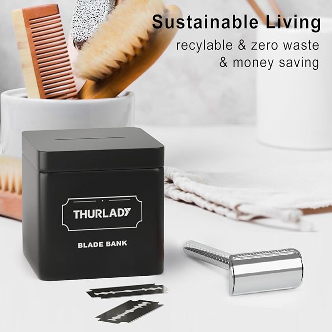 Bright Silver Safety Razor - Single Blade Razors for Men - Reusable Metal Razor, with 5 Stainless Steel Double Edge Blades, Smooth Close Shave, Sustainable, Plastic Free