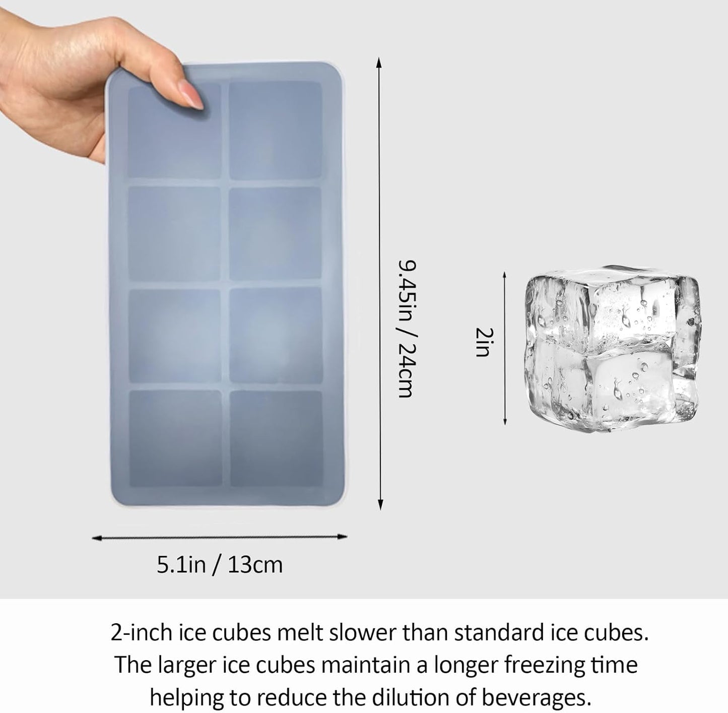 2 Pack Silicone 2 Inch Large Ice Cube Molds for Cocktails Wine Fruit and Bourbon Whiskey Easy Release Ice Cube Tray with Lid Ideal for Cold Drinks and Entertaining Gatherings