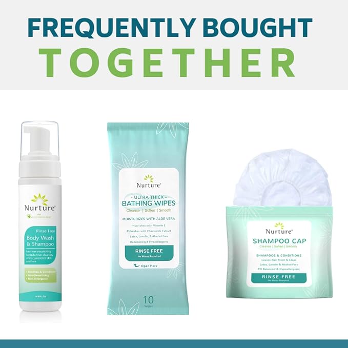 No Water Rinse Free Shampoo Cap by Nurture | Microwavable Washing & Conditioning Shower Caps to Wash Hair w/o Bath | Waterless Bathing | Disposable & Hypoallergenic for Adults, Bedridden & Elderly