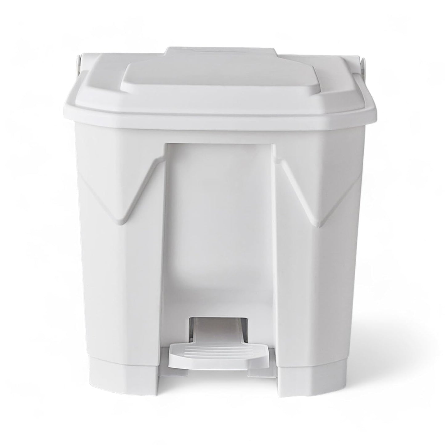 PRO&Family Step-On Trash Can with Lid, Plastic Waste Bin, Foot Pedal Operation (White, 8 Gallon)
