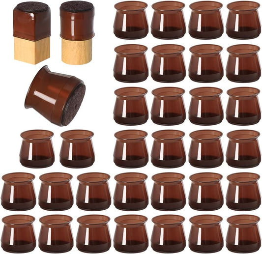 32 Pcs Silicone Chair Leg Floor Protectors for Hardwood Floors, Brown Felt Bottom Chair Leg Covers, Free Moving Table Leg Covers, Stool Leg Protectors Caps（Large fit : 1.3'' - 2''）
