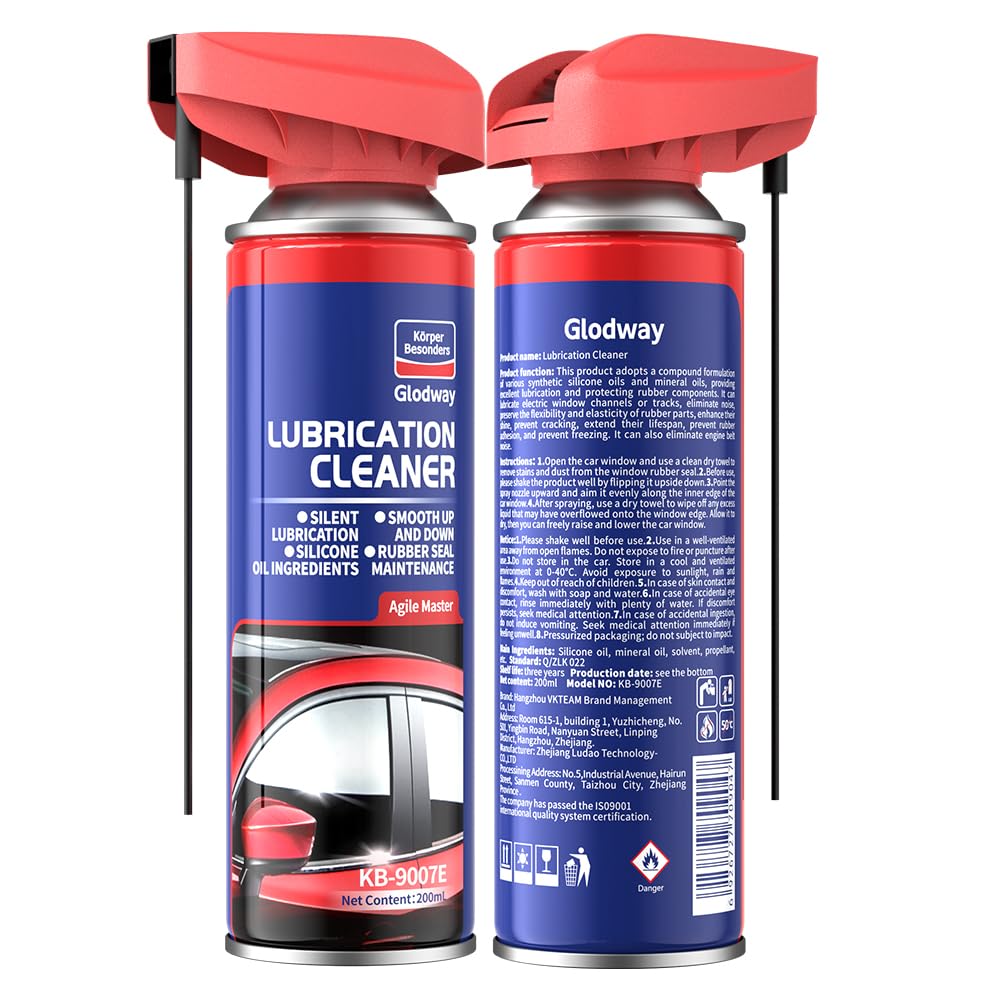Glodway Automotive Window Door Seal,Silicone Seal Lubricants,Track Lube for Electric Windows,Noise Reduction with Smart Straw Sprays 2 Ways,10 OZ (Pack of 2)