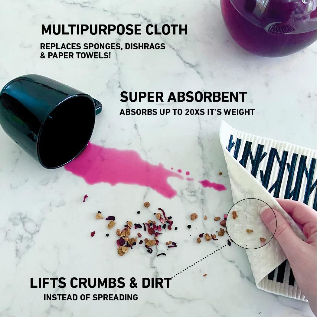 Nordhus Design Swedish Dishcloths, 10 Cloths, Made in Sweden - Reusable, Washable Cellulose Cotton Kitchen Cloths - Replace Paper Towels, Wipes, Sponges, Dish Rags