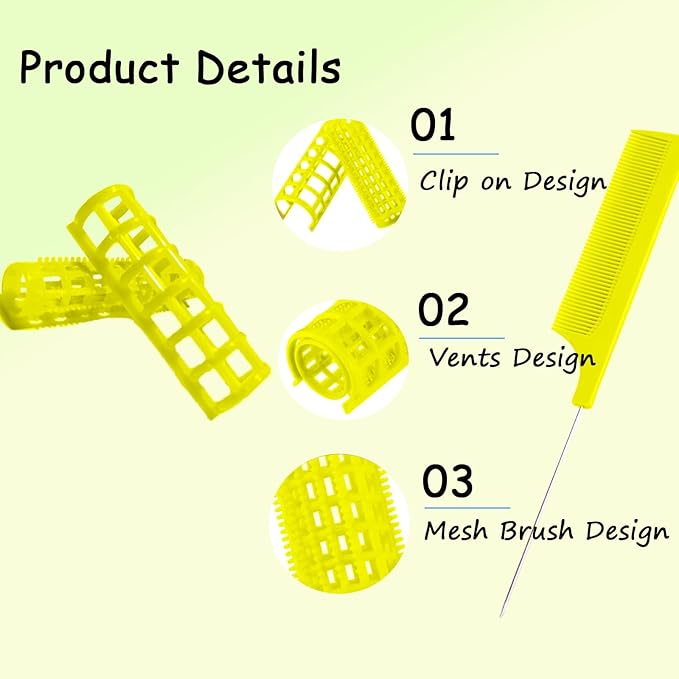 28PCS Plastic Hair Rollers Set 1.5cm/0.6in Heatless Rollers Hair Curlers Self Grip Rollers Tools for DIY Hairdressing Hair Salon(Yellow)