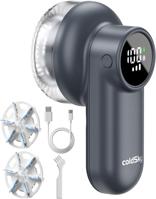coldSky Rechargeable Fabric Shaver, Lint Shaver with Digital Display, Sweater Shaver with 6-Leaf Blades and Safety Lock, 3-Speeds Defuzzer Remove Fuzz, Pills from Clothes, Furniture, Sofa, Dark Gray