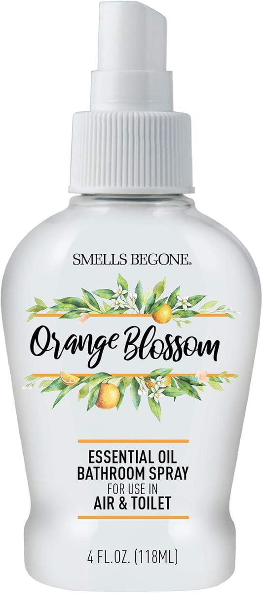 SMELLS BEGONE 4 oz Essential Oil Air Freshener Bathroom Spray - Eliminates Bathroom & Toilet Odors - Made with Essential Oils - Orange Blossom Scent