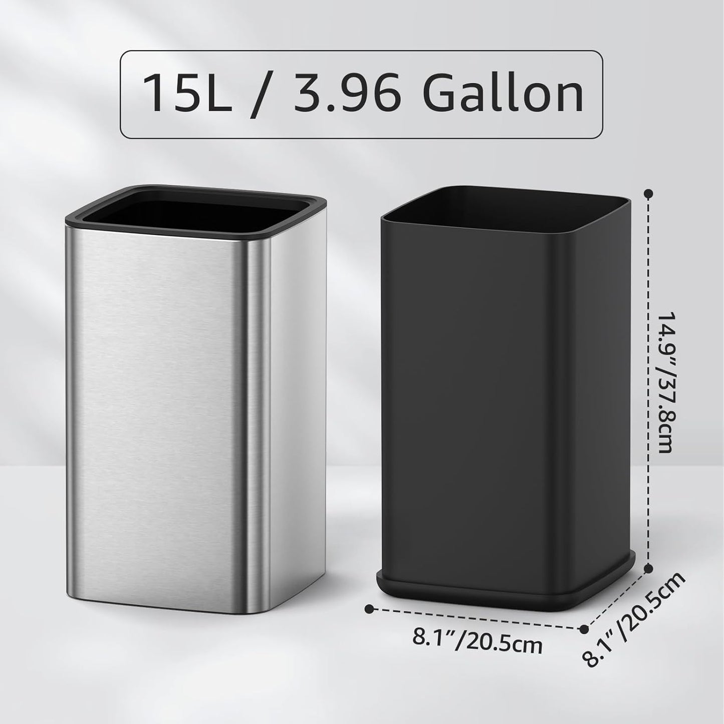 Mbillion 4 Gal/15L Open top Trash Can with Removable Inner Bucket Small Waste Basket, Metal Trash Can for Bathroom Office,Stainless Steel