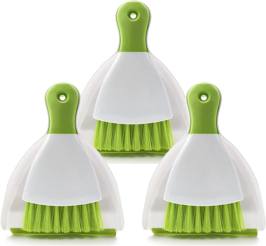 Dust pan Broom Brush Dustpan - Small Broom and Dustpan Set, Mini Broom and Dustpan, Small Dustpan and Brush Set for Home Cleaning, Sofa, Desk, Guinea Pig Cage, Cat Litter etc.（Green 3 Set）