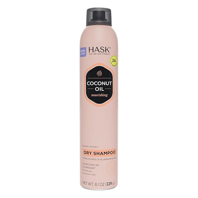 HASK Coconut Oil Nourishing Dry Shampoo – Absorbs Oil, Adds Volume & Light Texture, Nourishes Hair, No Sulfates or Parabens, Cruelty-Free – 8.1oz