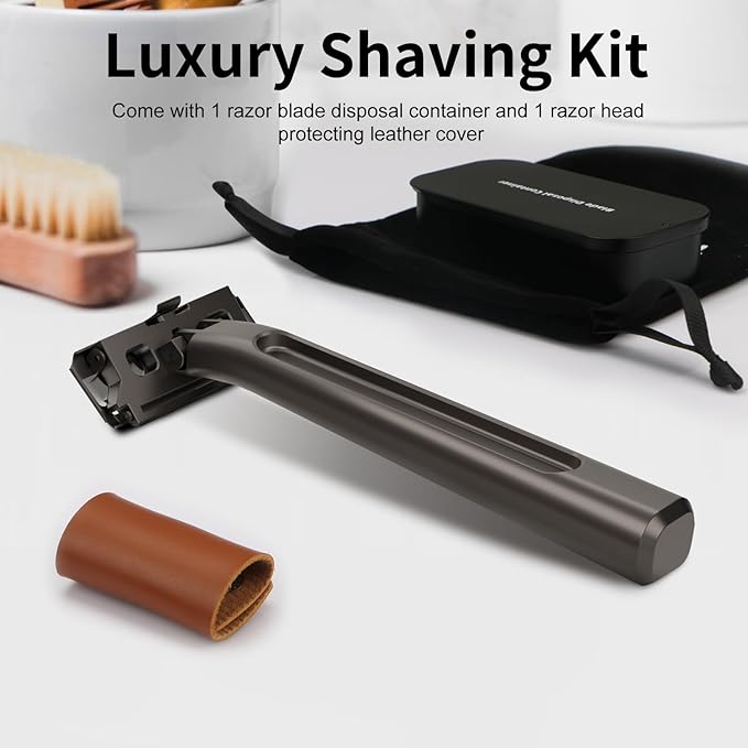 Razors for Men - Dual-Blade Safety Razor with Pivoting Head - Reusable Metal Shaving Razor, with 10 Double Edge Blades, Smooth Close Shave, Matte Black