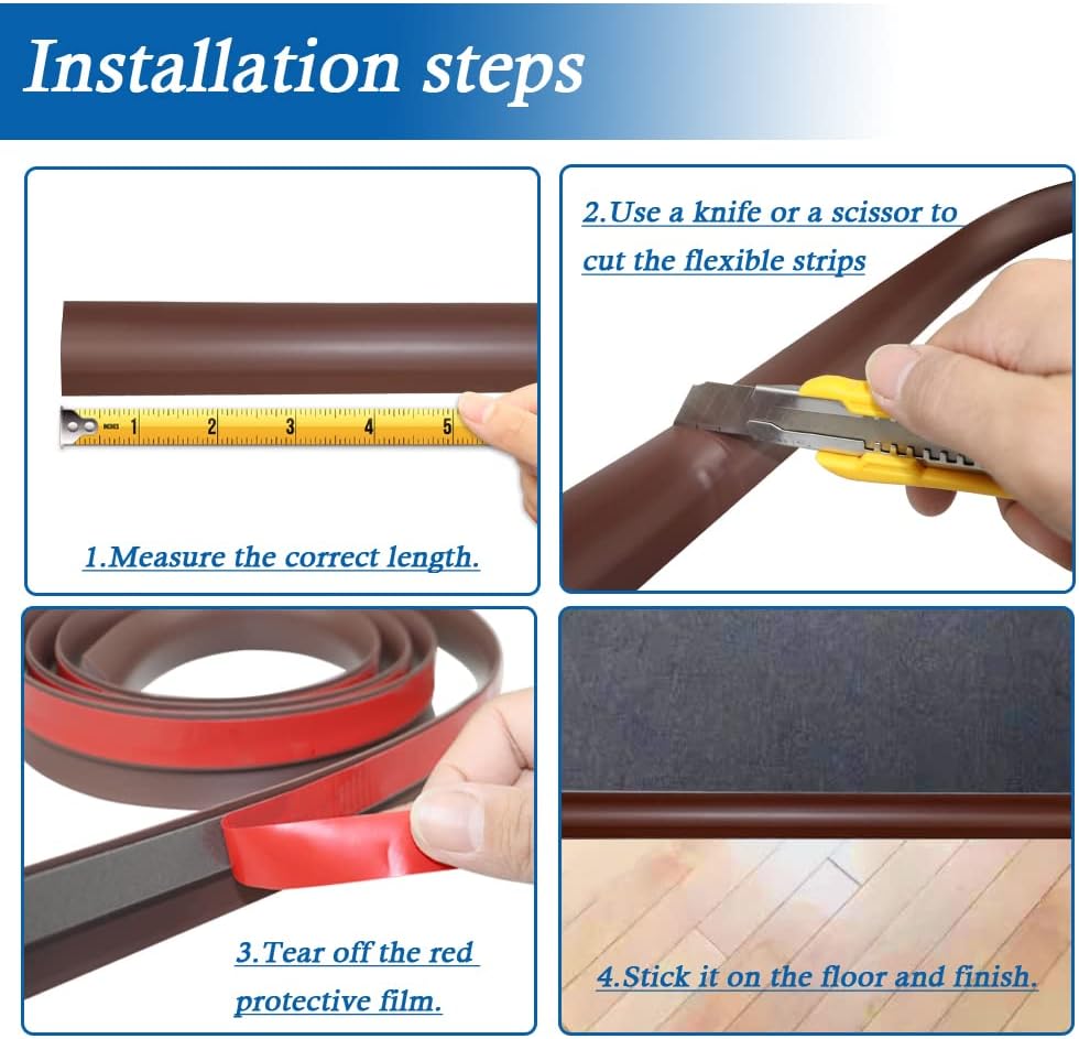 Floor Transition Strip Self Adhesive Carpet & Flooring Transitions Edging Trim Strip PVC Threshold Suitable for Threshold Height Less Than 3mm (3.3Ft, Brown)