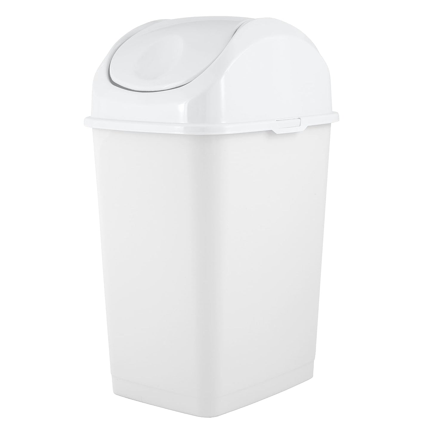 Superio Small 2.5 Gallon Plastic Trash Can with Swing Top Lid, Compact Slim Waste Bin for Under Desk, Office, Bedroom, Bathroom, Dorm Room, 10 Qt. Portable Garbage Can (White)