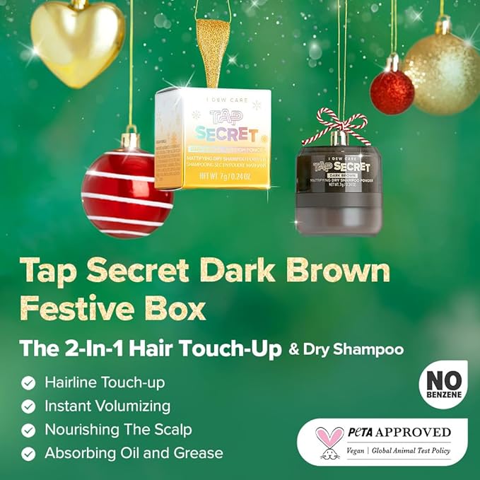 I DEW CARE Biotin Clarifying Dry Shampoo - Tap Secret Dark Brown Limited Edition | Strengthening & Volumizing, Powder Type, Refillable, Travel size, Non-aerosol, Brunette, Korean Ginseng, 0.27 Oz