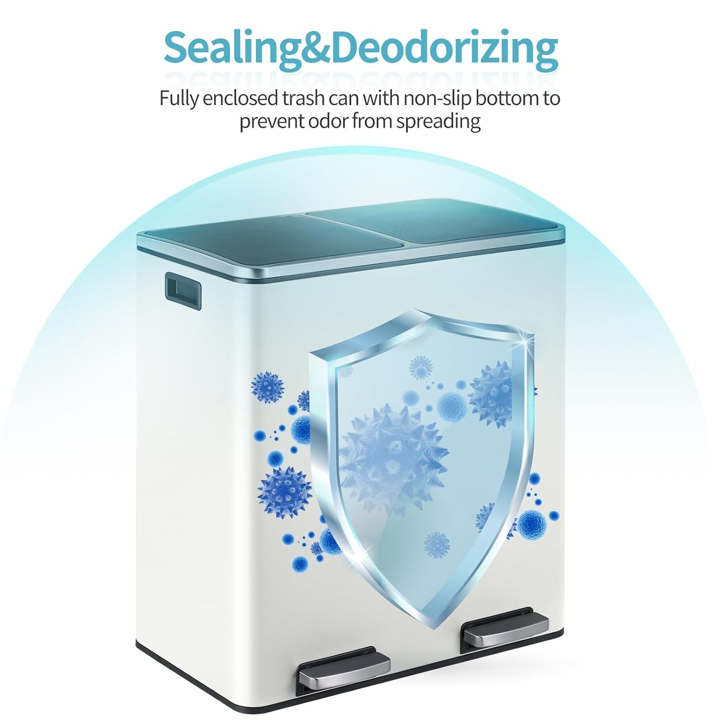 16 Gallon Rectangular Stainless Steel Trash Can, Dual Compartment Garbage Bin with Recycling Combo, Metal Dustbin Lid, Removable Liner, Indoor Hands Free Waste Bucket for Kitchen Home