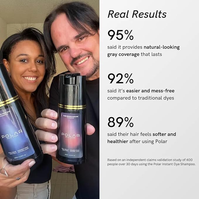 POLAR HAIR CARE Hair Dye Shampoo for Gray Hair for Women & Men (Medium Brown) Natural Hair Dye Kit - Semi Permanent Hair Dye Shampoo - Vegan Hair Dye USA 6.76 Fl Oz Shampoo Dye Hair Color Dark Brown