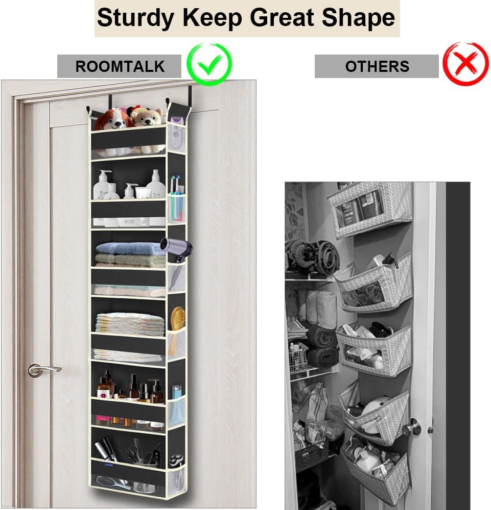 2 Pack Over The Door Hanging Organizer - 6 Shelves & 12 Side Pockets, Over The Door Storage for Baby Accessories & Children's Toys (13"x5"x54", Black)