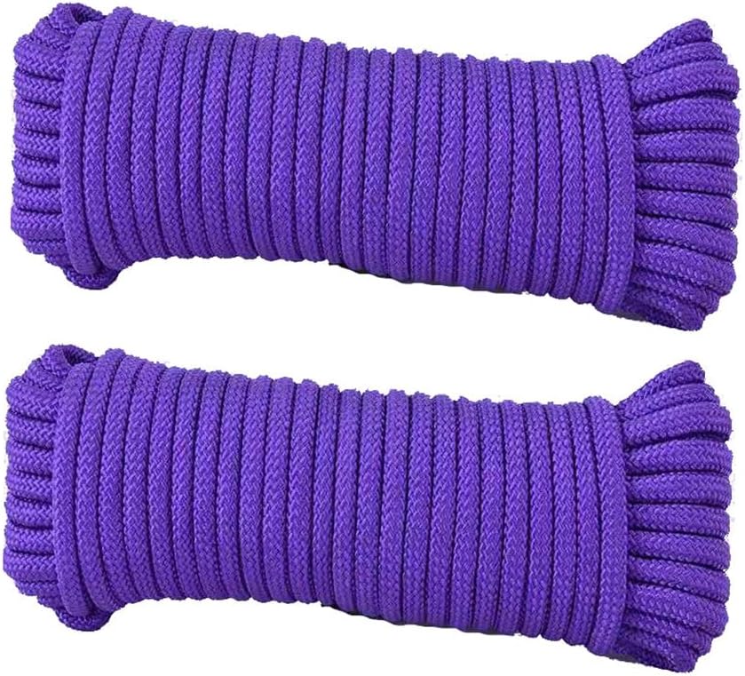 2 Pcs Diamond Braided Rope Clothes Hanging String Indoor Utility Clotheslines for Tie Pull Knot Camping Outdoor Purple 10M