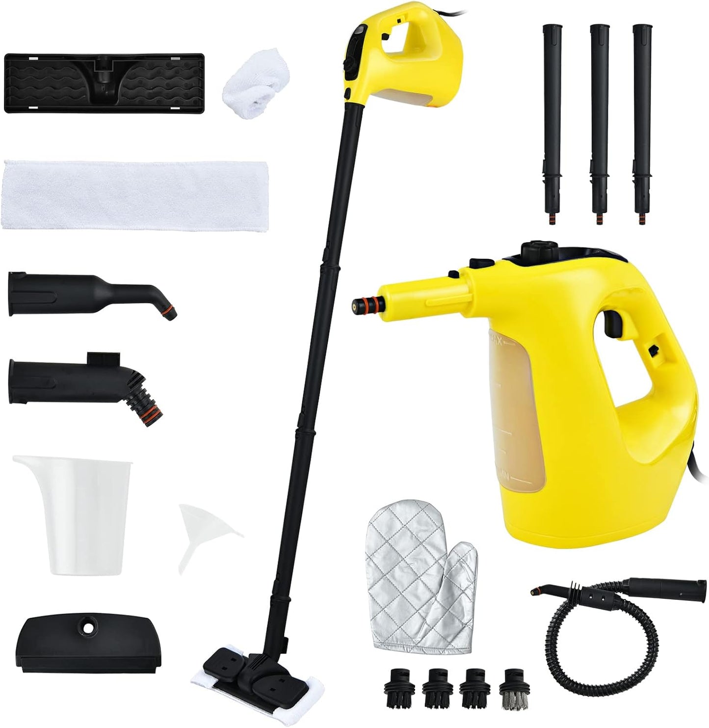 COSTWAY Handheld MultiPurpose Steam Cleaner with 17 Pieces, 350ml Large Capacity Steam Mop Continuous Fill water, Portable Chemical-Free Steamer for Home Use, Floors, Windows, 1400W, Yellow