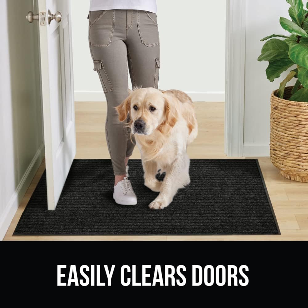 GORILLA GRIP Traffic Guard Door Mat, Heavy Duty Welcome Mats, Commercial Office Space Doormat, Waterproof, Fade Resistant, Strong Rubber Backing, Low Profile, Shoe and Boot Scraper, 35x23, Jet Black