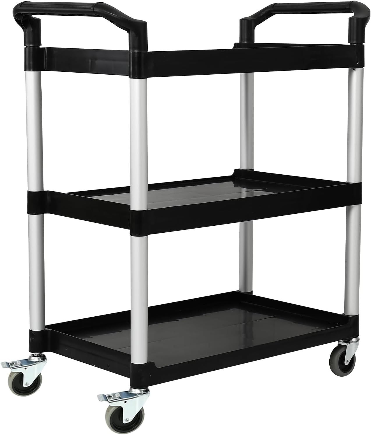 3-Tier Utility Rolling Cart with Wheels, Durable Catering carts with Wheels, Rolling Storage Cart for Hotel Canteen Resturant Office (Black, 34.4" D x 16.5" W x 37.7" H)