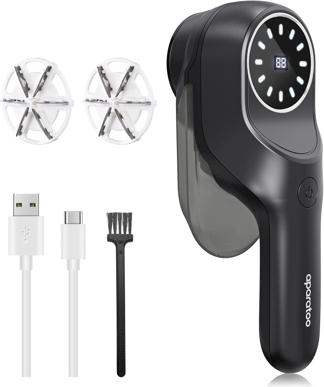 Fabric Shaver and Lint Remover with 2 Extra Blades, Led Digital Display Fabric Shaver for Furniture, 2 Speeds Powerful Ball Remover for Clothes Sweater Sofa Carpet (Black)