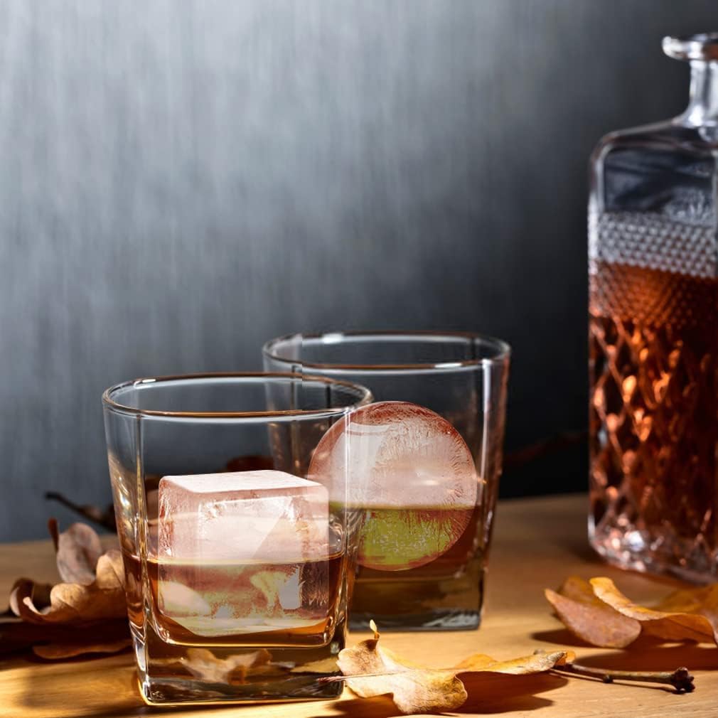 ROTTAY Ice Cube Trays (Set of 2), Sphere Ice Ball Maker with Lid & Large Square Ice Cube Maker for Whiskey, Cocktails and Homemade, Keep Drinks Chilled