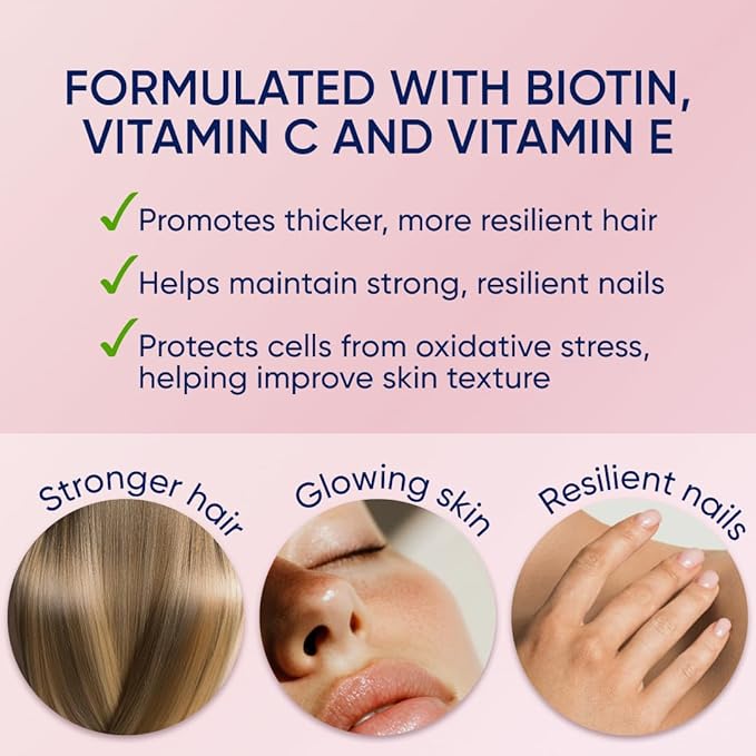 Moerie Hair Skin and Nails Gummies for Women & Men - Biotin for Hair Loss, Gummy Vitamins & Growth Dietary Supplements - Sugarbear for Thicker Hair - Allergen Free - 60 per Serving - Balanced Diet