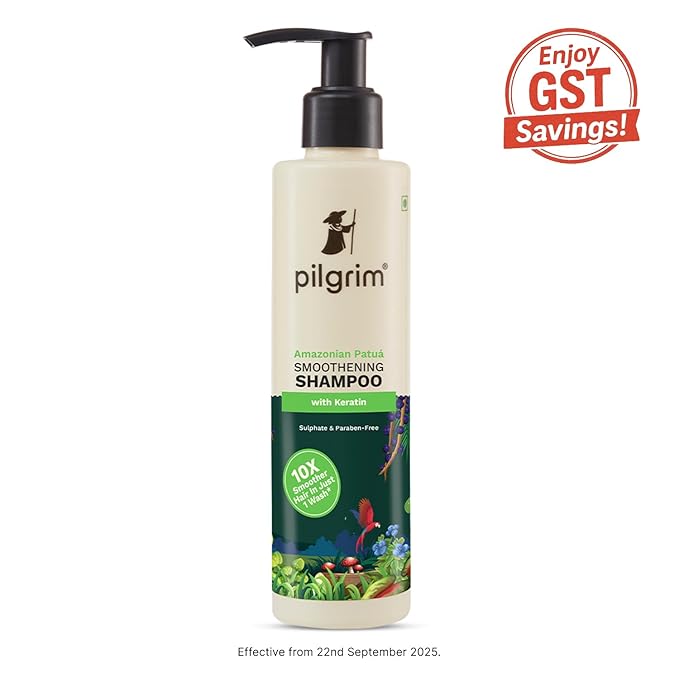 Pilgrim Patuá & Keratin Hair Smoothing Shampoo | Anti-Frizz Formula | Gently Cleanses, Softens & Adds Shine | Smooth, Silky & Bouncy Hair | Sulfate-Free | 6.76 Fl Oz (200ml)
