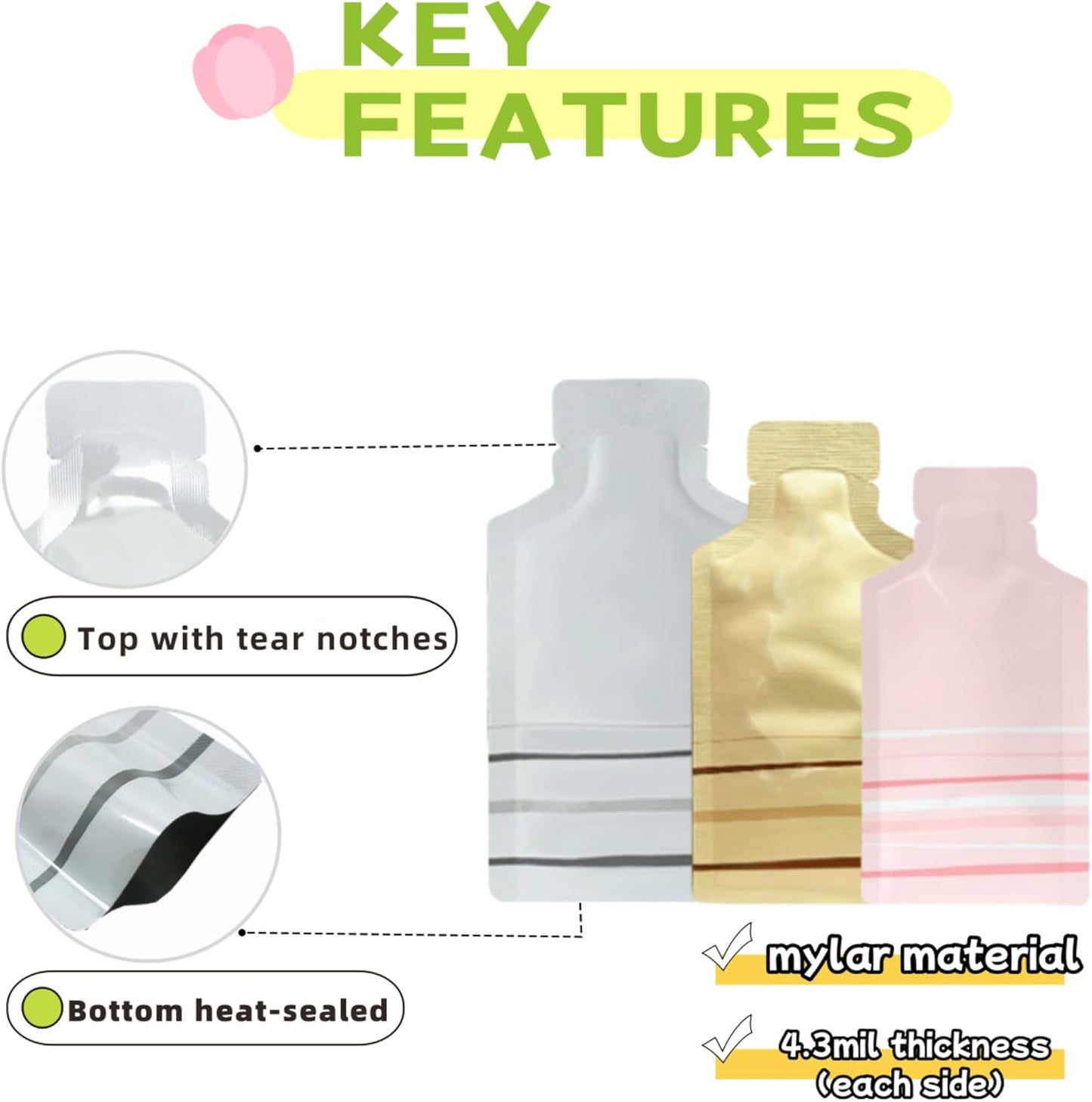 100 Pack 1.97x4.3 inch Heat Seal Sample Mylar Packets for Portable Travel Toiletries Empty Disposable Liquid Shampoo Pouch Single Serving Coffee Powder Condiments Food Storage (White)