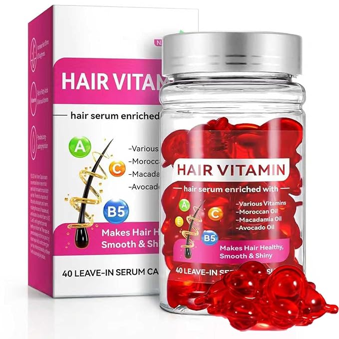 Hair Vitamin Serum 40 Capsules, Leave-in Hair Treatment Serum Conditioner for Dry Frizzy and Damaged Hair.(1 Box)