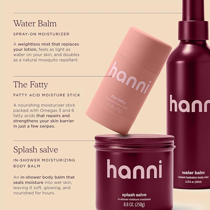HANNI Gift Set Trio | Including Splash Salve, Water Balm & Fatty, Moisturizing and Hydrating Best Sellers