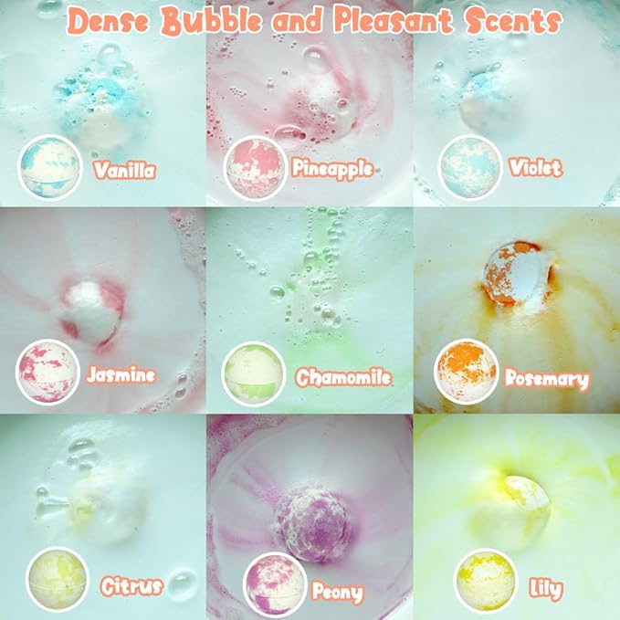 KAV Girls Bath Bombs Set of 9 — Surprise Bracelet Bath Bombs for Kids & Tweens, Fizzy Colorful Bath Fizzies with Collectible Bracelet Inside, Kid-Safe Scents & Moisturizing Oils — Party Favors & Gifts