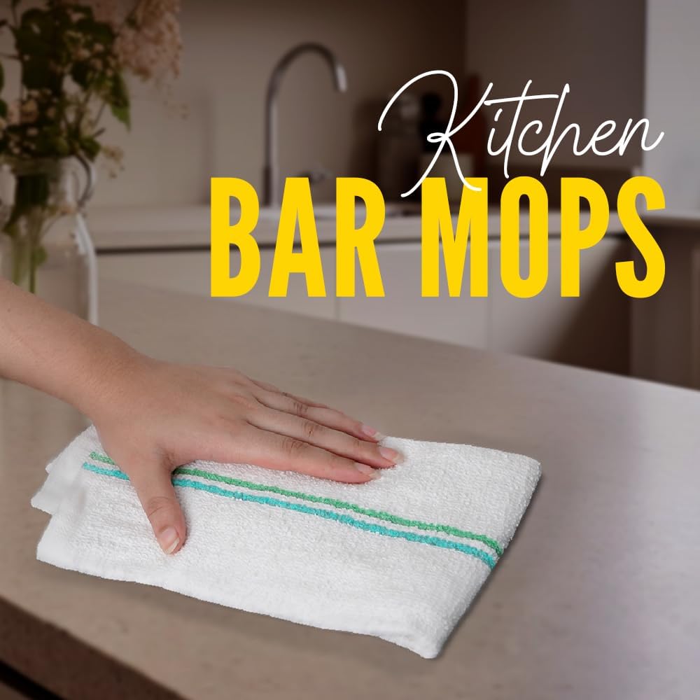 Avalon Towels Terry Bar Mop Towels (Value Pack of 60) Size 16"x19" – Absorbent and Durable, Multipurpose Cleaning Rags, Cotton Cleaning Cloths, Terry Cloth Rags, Reusable Shop Rag