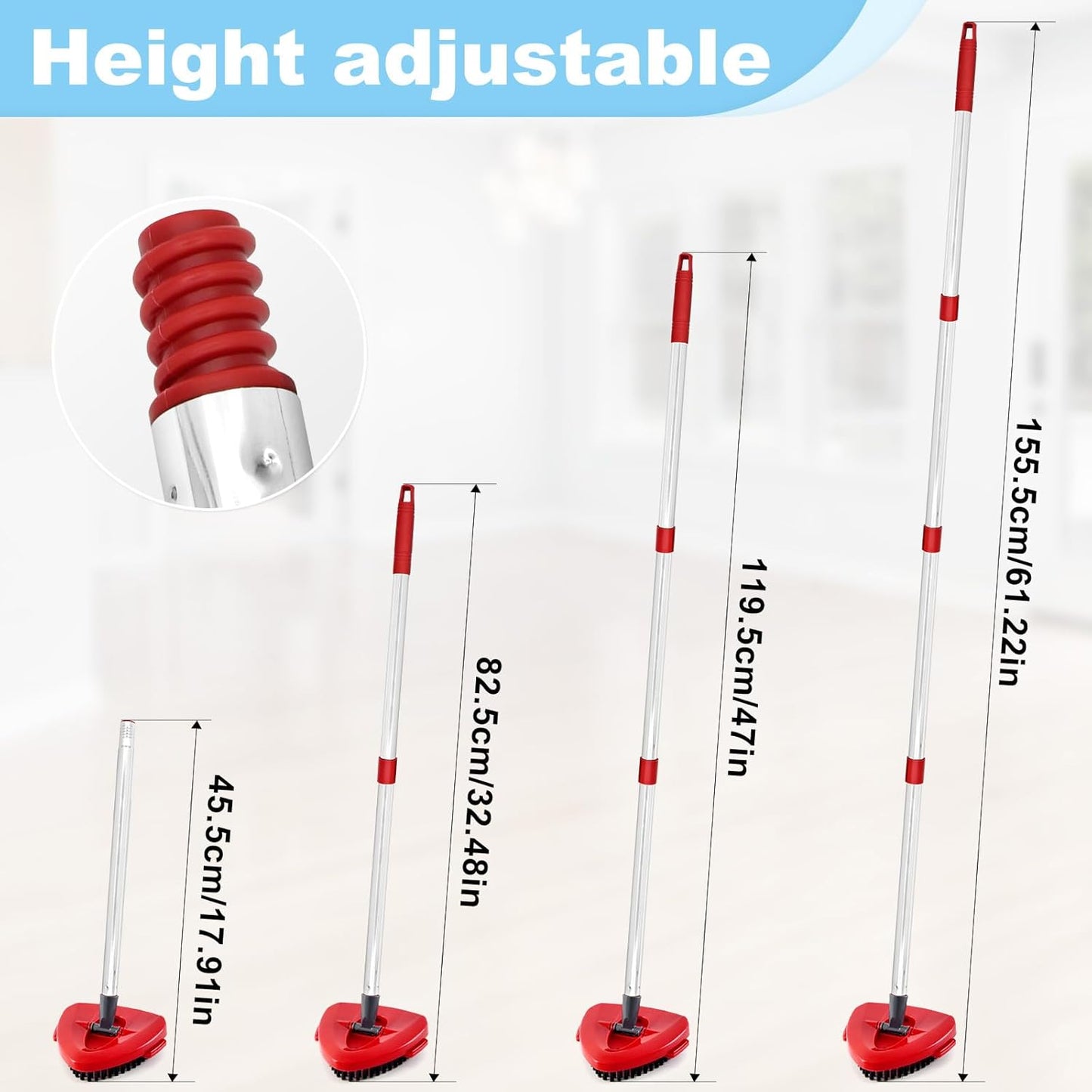 Spin Mop Handle for O-Cedar,Scrub Brush and Mop Base Compatible with Ocedar EasyWring 1 Tank System,4 Section 30" to 58" Mop Replacement Handle Stick Pole for O Cedar Spin Mop Refills and Brooms