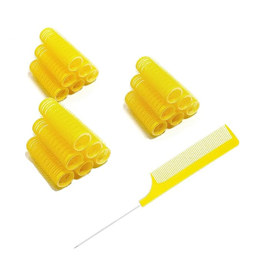 18PCS Self Grip Small Hair Curlers Heatless Roller Hair Curlers Pro Salon Hairdressing Curler DIY Curly Hairstyle Hair Rollers Tools Rat Tail Comb for Women Medium Short Hair(Yellow)