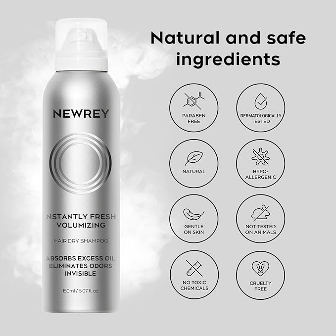 Dry Shampoo Spray for Women & Men - Freshens hair, Residue-Free, Volumizing Formula with Rice Starch - Absorbs Oil, Eliminates Odors - 5.07 oz