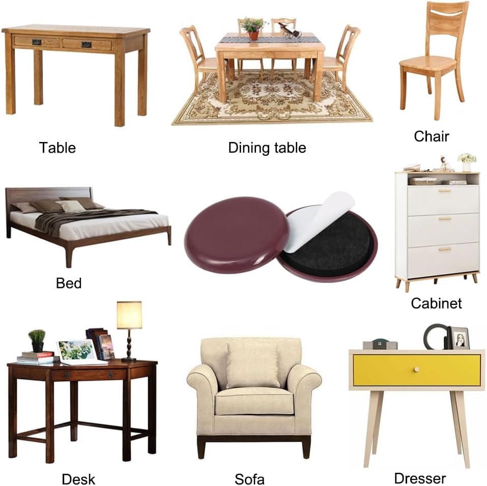 2 inches Stick Furniture Sliders, 12pcs Furniture Glides for Easy Moving on Carpet Hardwood (Coffee)