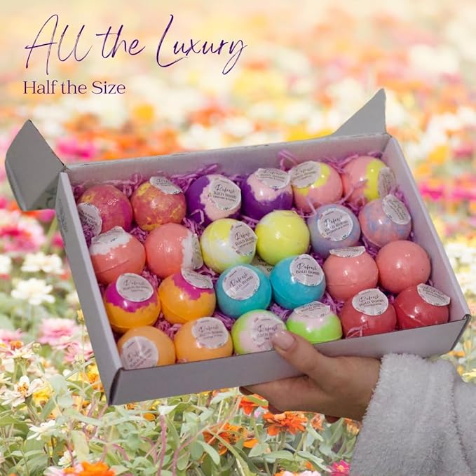 EvolutionUSA Refresh Bath Bombs for Women, 24 Lush Bath Bombs Mini Sized, Luxurious Womens Gift for Mother's Day, Easter, Birthday or Self Care, Luxurious & Relaxing Bathbombs, Womens Bath Balls