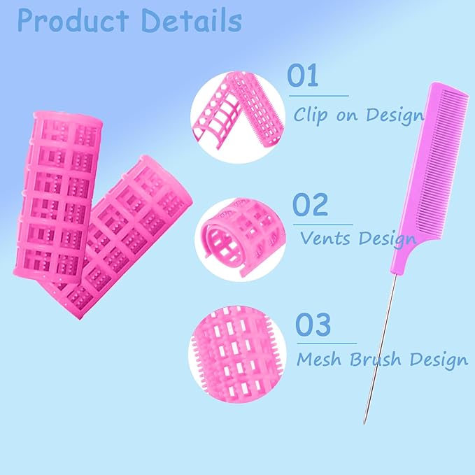 20PCS Plastic Hair Rollers Set 2.5cm/1in Heatless Rollers Hair Curlers Snap on Rollers Self Grip Rollers Hairdressing Curlers Tools for DIY Hairdressing Hair Salon (Pink)
