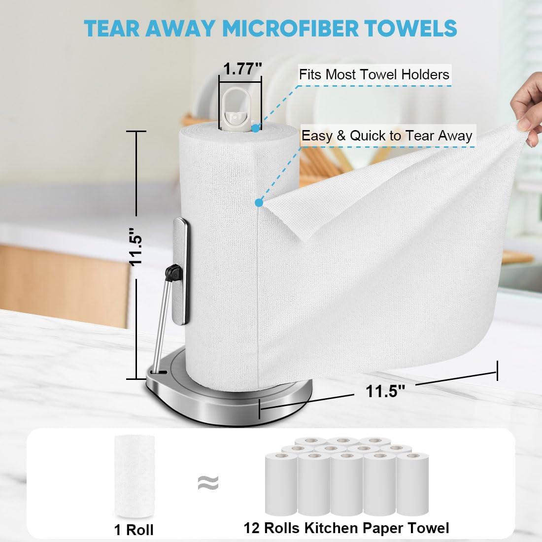 AIDEA Microfiber Cleaning Cloth Roll White, 75PK, Microfiber Towels for Cars, Tear Away Reusable Paper Towels, Commercial Shop Rags, Lint Free Rags for House, Kitchen, Automotive, 11.5"×11.5"