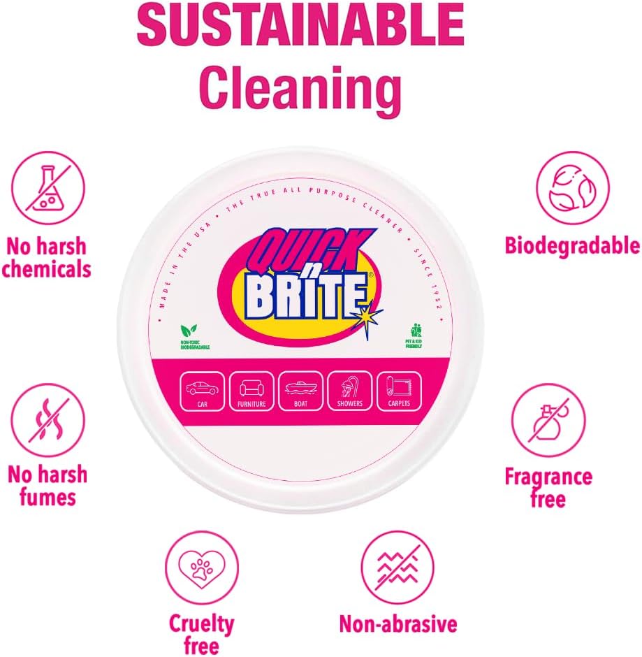Quick 'n Brite All Purpose Cleaning Paste – Kid & Pet Safe, Powerful Multi-Surface Cleaner for Kitchens, Carpets, BBQ, Tubs & More – 32 oz Biodegradable