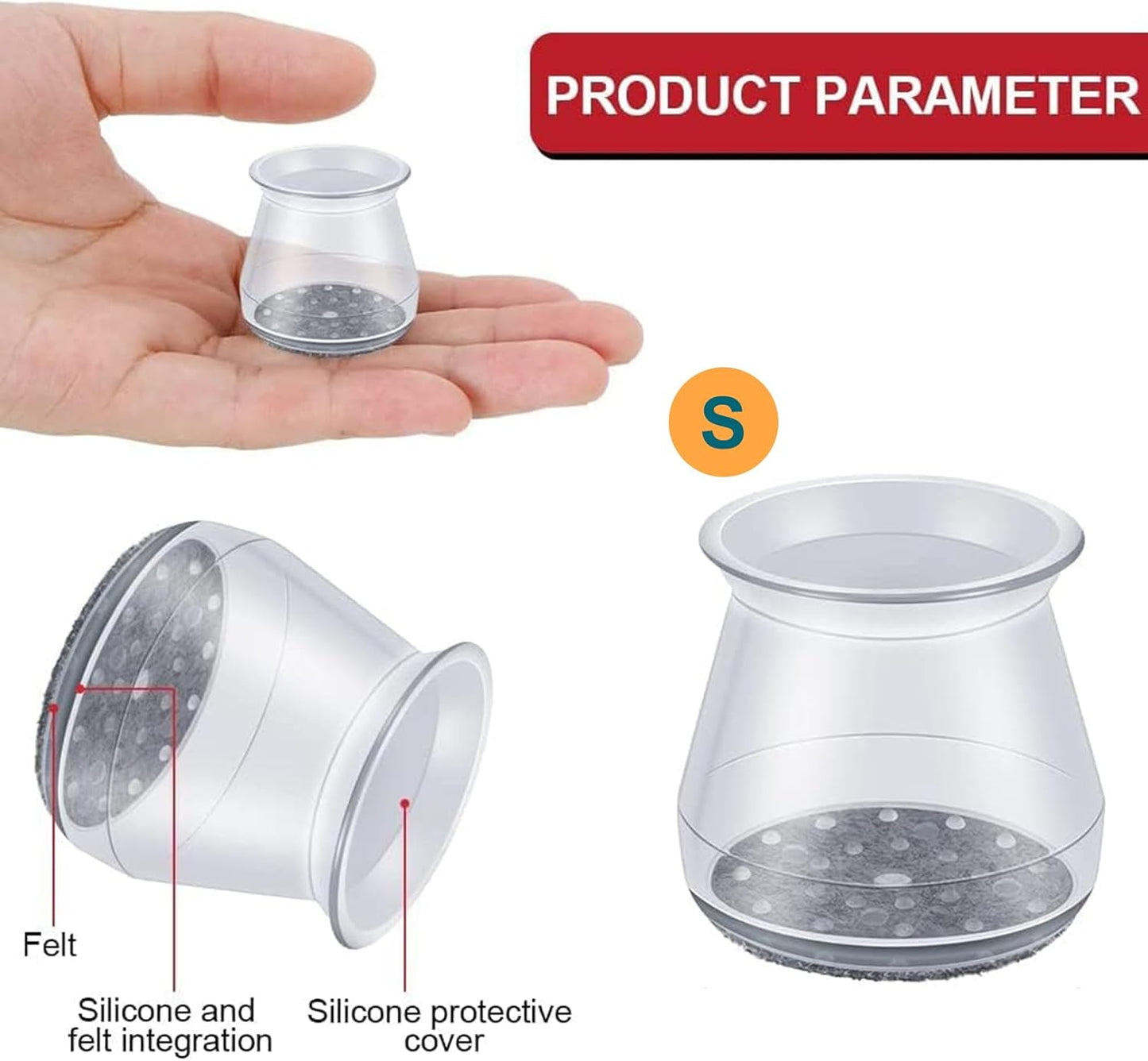 32 Pcs Chair Leg Protectors for Hardwood Floors, OASMU Silicone Felt Furniture Pads for Scratch and Noise Prevention, Smooth Moving (Small Fit: 0.9'' - 1.29'')