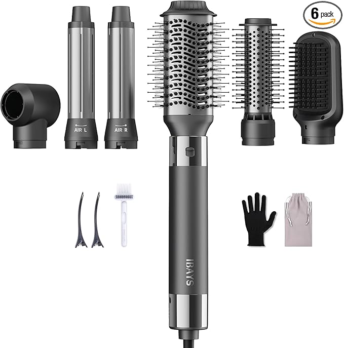 Hair Dryer Brush 6 in 1 Professional Hot Air Styler, 110,000 RPM High-Speed Negative Ionic Hair Dryer, Auto Wrap Curler Frizz-Free Blow Dryer Brush for Curling Volumizing Straightening Styling