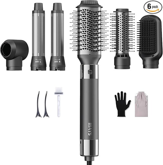 Hair Dryer Brush 6 in 1 Professional Hot Air Styler, 110,000 RPM High-Speed Negative Ionic Hair Dryer, Auto Wrap Curler Frizz-Free Blow Dryer Brush for Curling Volumizing Straightening Styling