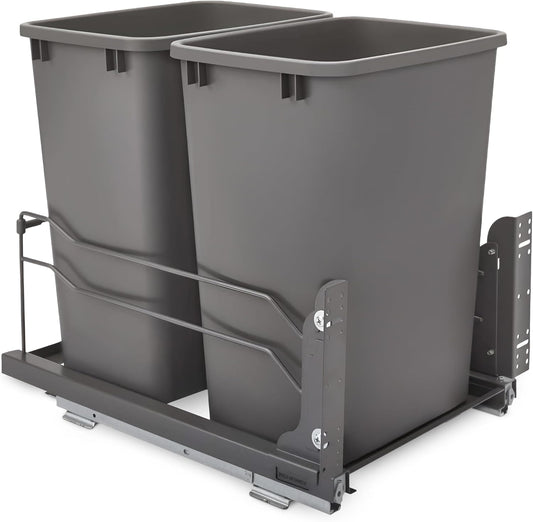 Rev-A-Shelf Double Pullout Trash Cans for Under Kitchen Cabinets 35 Quart 8.75 Gallon with Soft-Close Slides, Orion Gray, 53WC-1835SCDM-213