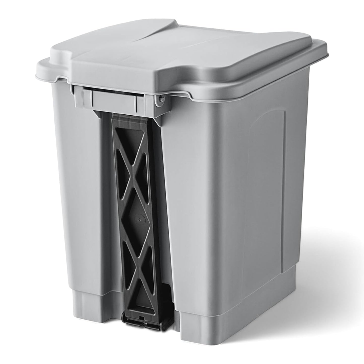 PRO&Family Step-On Trash Can with Lid, Plastic Waste Bin, Foot Pedal Operation (Gray, 4 Gallon)