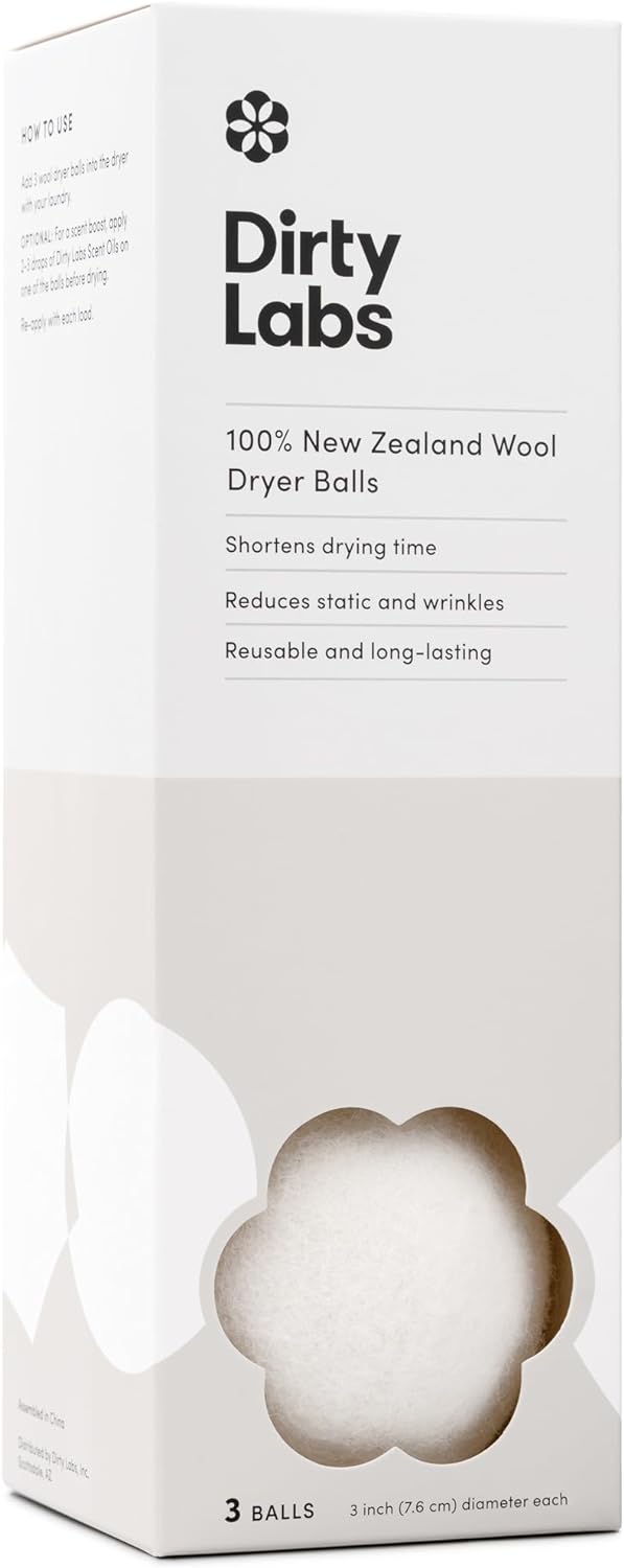 Dirty Labs | 100% New Zealand Wool Dryer Balls | 3 Balls | Shorten Drying Time | Reduce Static & Wrinkles | Dryer Sheet & Fabric Softener Alternative