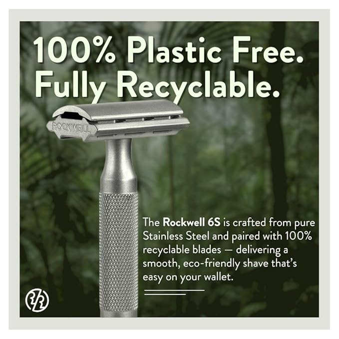 Rockwell Razors 6S Matte Silver Safety Razor for Sensitive Skin. Reduces Razor Burn and Irritation. Comes with 6 Adjustable Shave Settings and 5 Recyclable Blades. Reusable Razor for Men and Women.