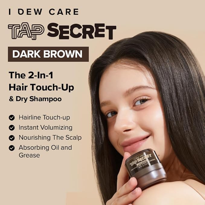 I DEW CARE Dry Shampoo Powder Set - Tap Secret Dark Brown + Refill | Strengthening & Volumizing, Powder Type, Refillable, Travel size, Non-aerosol, Brunette, Korean Ginseng, 0.26 Oz